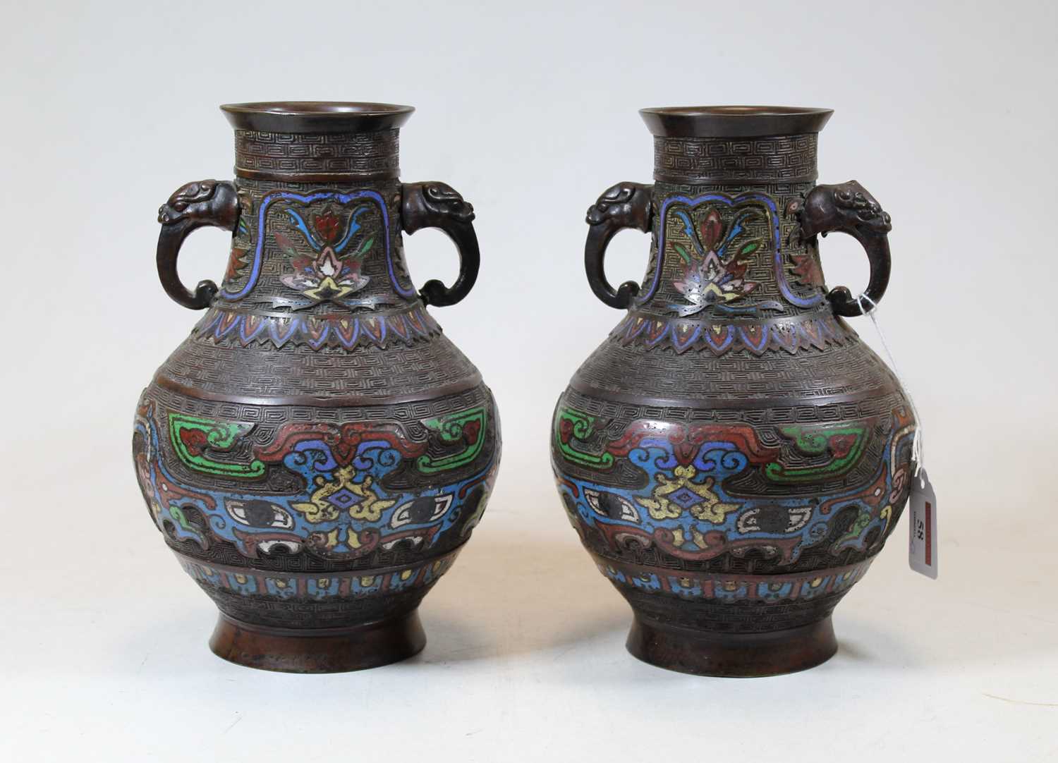 Lot 58 - A pair of Chinese cloisonne enamel decorated...