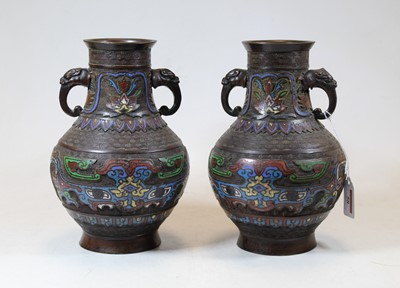 Lot 58 - A pair of Chinese cloisonne enamel decorated...