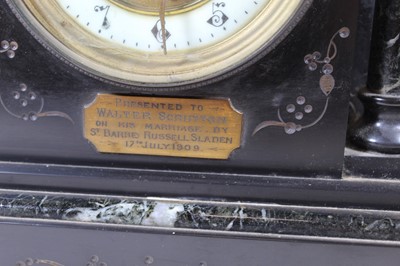 Lot 67 - A Circa 1900 black slate mantel clock, of...