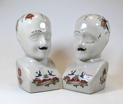 Lot 138 - A pair of reproduction phrenology busts,...
