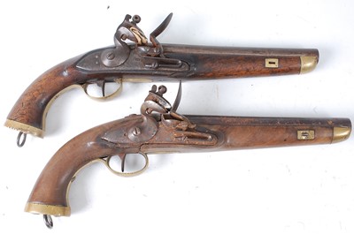 Lot 2310 - A pair of 19th century flintlock pistols, each...