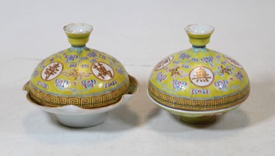 Lot 234 - A pair of circa 1900 Chinese yellow ground...