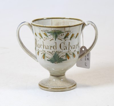 Lot 247 - A George III pearlware loving cup for Richard...