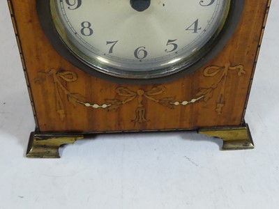 Lot 248 - An Edwardian satinwood and inlaid mantel clock,...