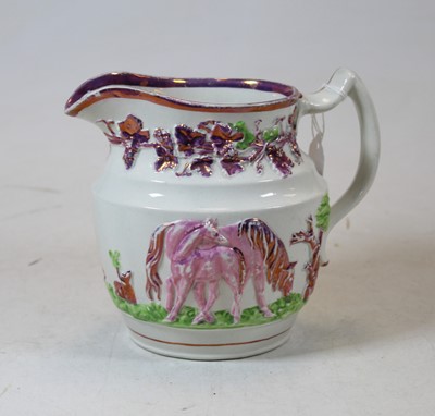 Lot 204 - A Victorian pink lustre relief moulded jug,...