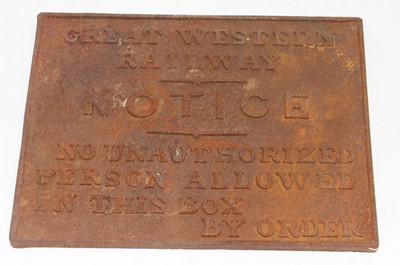 Lot 20 - Great Western Railway, Cast Iron Box Notice...