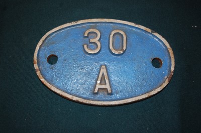Lot 22 - Original Shed Plate, 30a, Stratford, white on...