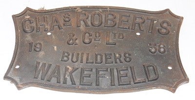 Lot 31 - A cast builders plate 'Chas Roberts & Co, Ltd....