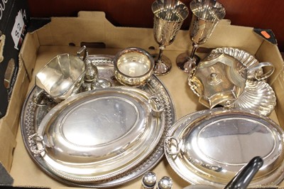 Lot 294 - Two boxes of miscellaneous silver plated wares,...