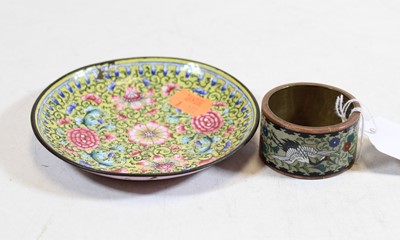 Lot 309 - A cloisonne napkin ring, enamel decorated with...