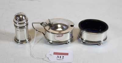Lot 312 - A George IV silver three piece cruet to...