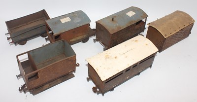 Lot 116 - Six gauge 1 wagons in distressed condition:-...