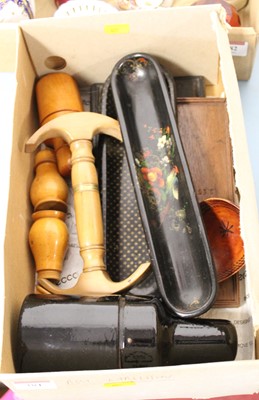 Lot 381 - A box of assorted treen, to include lacquered...