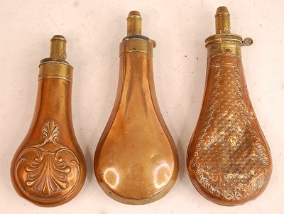 Lot 2479 - A 19th century copper powder flask, of pear...