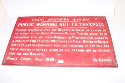 Lot 71 - A Great Northern Railway public warning not to...
