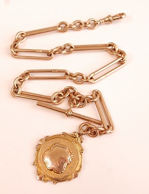 Lot 3159 - A 9ct gold fetter and three link watch chain,...
