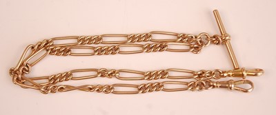 Lot 3156 - A 9ct gold fetter link watch chain, with T bar...