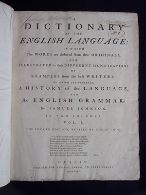Lot 3003 - JOHNSON, Samuel. A Dictionary of the English...