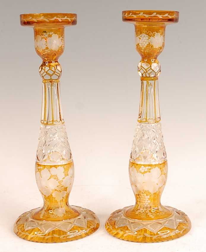 Lot 3043 - A pair of Bohemian cut and amber flash glass...