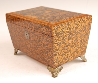 Lot 3189 - A Regency satinwood and penwork tea caddy, the...