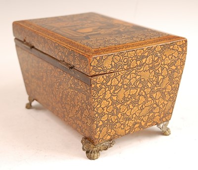 Lot 3189 - A Regency satinwood and penwork tea caddy, the...