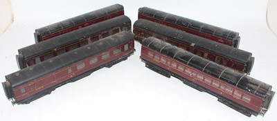 Lot 232 - Six Exley LMS bogie coaches, red.  All in need...
