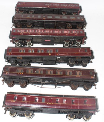 Lot 232 - Six Exley LMS bogie coaches, red. All in need...