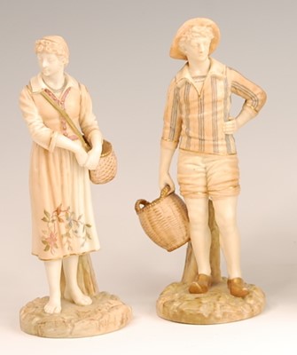 Lot 3034 - A pair of Royal Worcester blush ground figures...