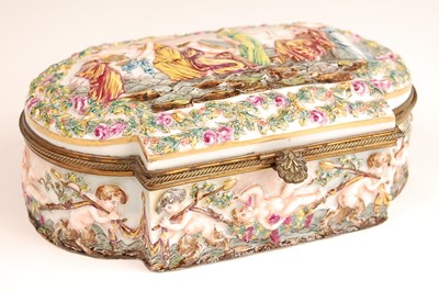 Lot 3038 - A Naples porcelain casket, having hinged cover...