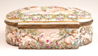 Lot 3038 - A Naples porcelain casket, having hinged cover...
