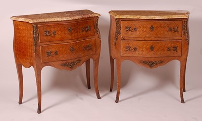 Lot 3338 - A pair of kingwood and parquetry marble topped...