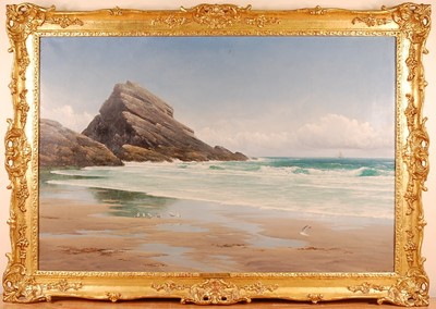 Lot 3264 - David James (1853-1904) - Ebb-tide on the...