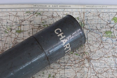 Lot 2390 - A grey painted tin chart tube containing a...