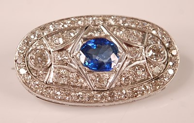 Lot 3125 - A white metal Art Deco style sapphire and...
