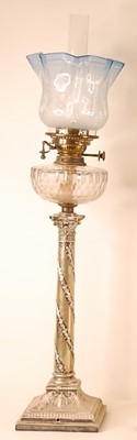 Lot 3205 - A late Victorian silver plated oil lamp,...