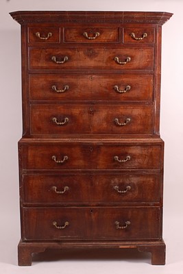 Lot 3355 - An early George III walnut chest-on-chest, the...