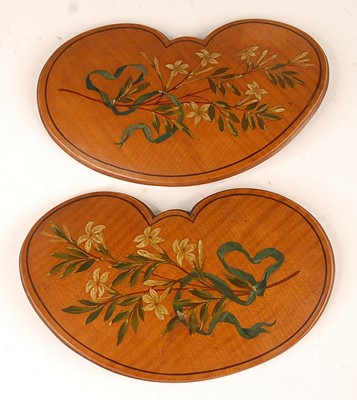 Lot 3191 - A pair of painted satinwood kidney shaped...