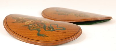 Lot 3191 - A pair of painted satinwood kidney shaped...