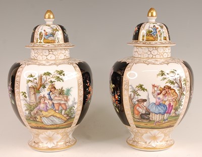 Lot 3042 - A pair of circa 1900 Dresden porcelain vases...