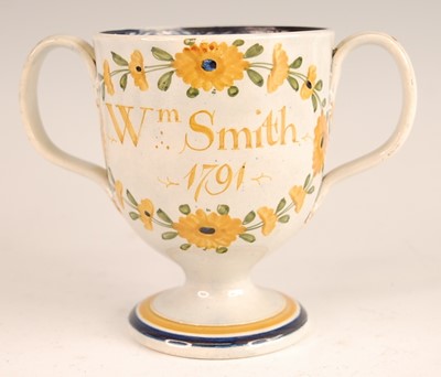 Lot 3023 - A George III pearlware pedestal loving cup,...
