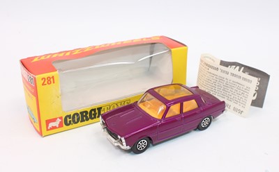 Lot 1008 - Corgi Toys 281, Rover 2000TC in purple with...