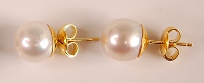 Lot 3093 - A pair of yellow metal and Japanese pearl ear...