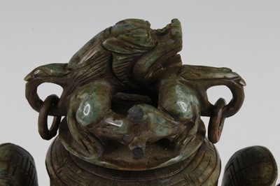 Lot 258 - * A Chinese carved jadeite covered jar and...