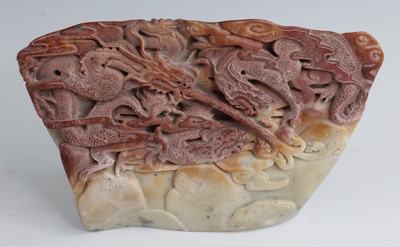 Lot 262 - * A Chinese polished soapstone, carved with...