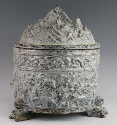 Lot 266 - * A Chinese green glazed pottery incense...