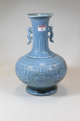 Lot 11 - A 20th century Chinese blue glazed vase, the...