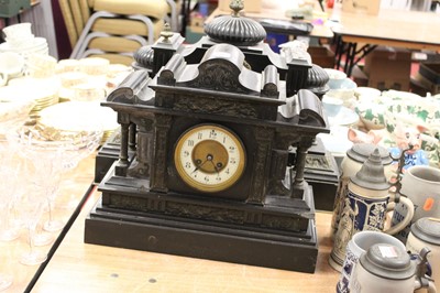Lot 120 - A Victorian black slate mantel clock, of...