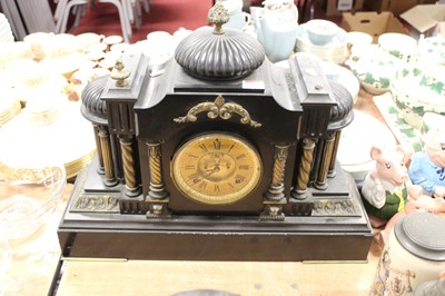 Lot 121 - A Victorian black slate eight-day mantel clock,...