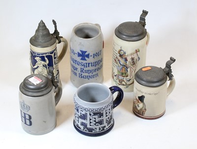 Lot 122 - A collection of German stoneware beersteins (6)