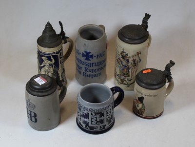 Lot 122 - A collection of German stoneware beersteins (6)